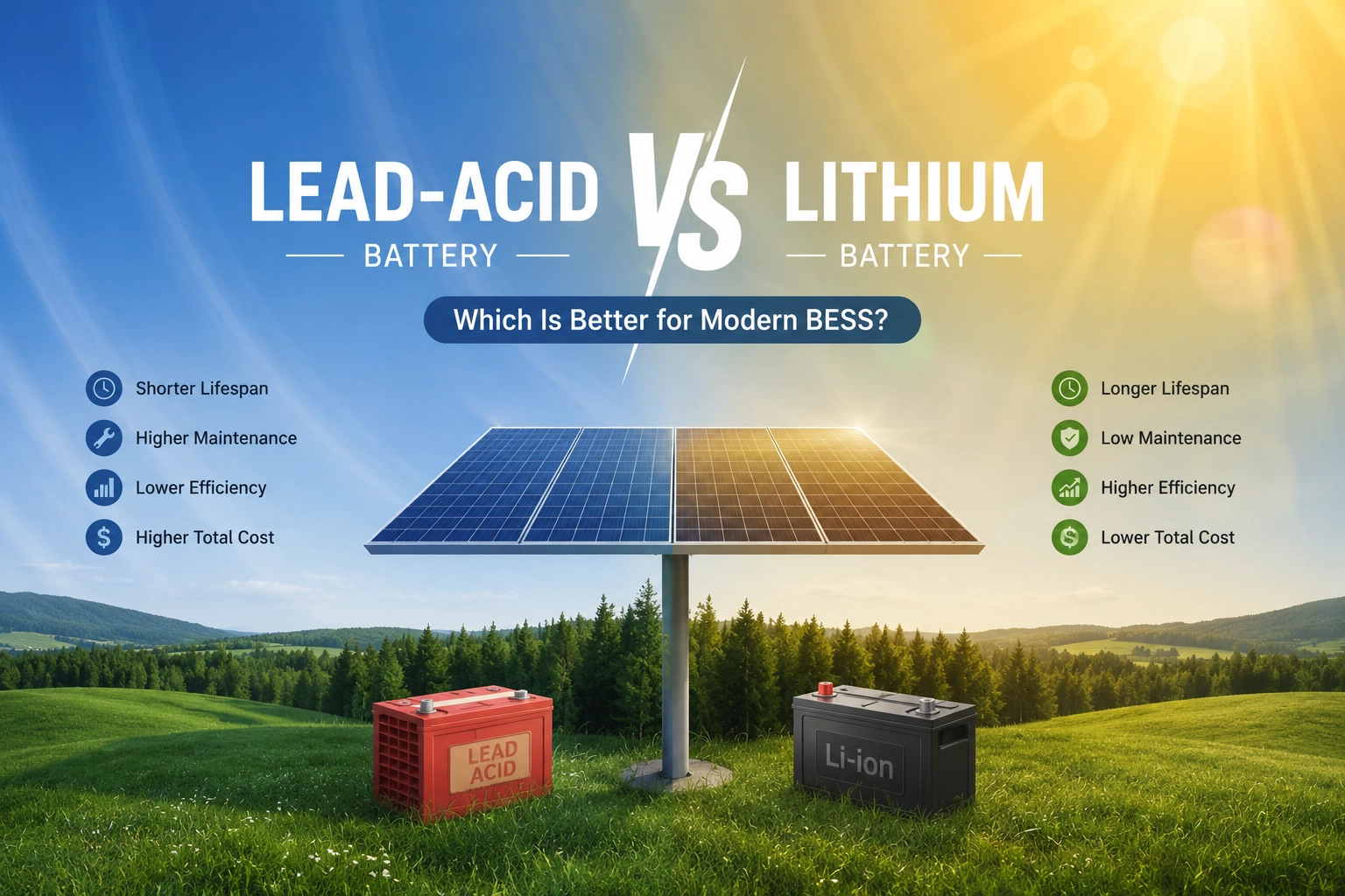 Pin axit-chì vs pin lithium-ion: Loại nào tốt hơn cho BESS dân dụng và thương mại?